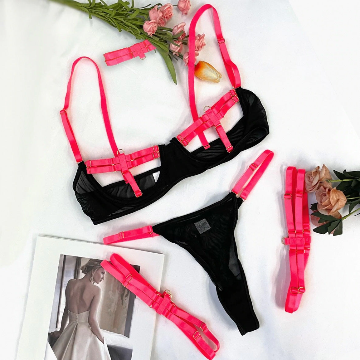 ‘Georgia’ Hollow Cut out 4-Piece lingerie set