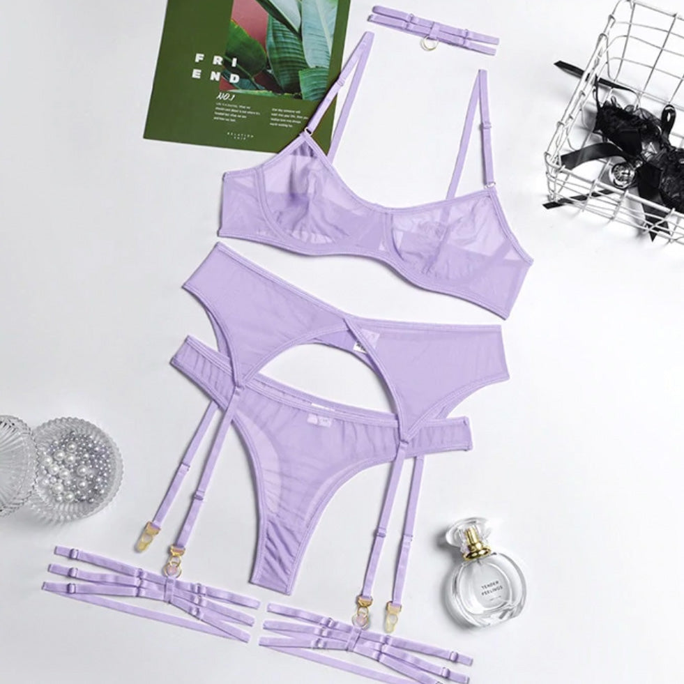 ‘Eva’ Transparent 4 piece lingerie set