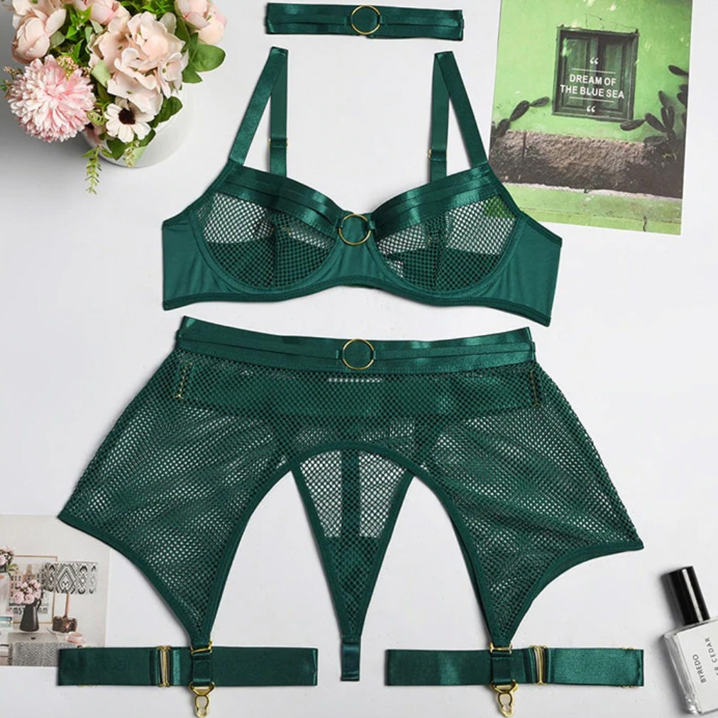 ‘Francesca’ transparent mesh Four-Piece lingerie set