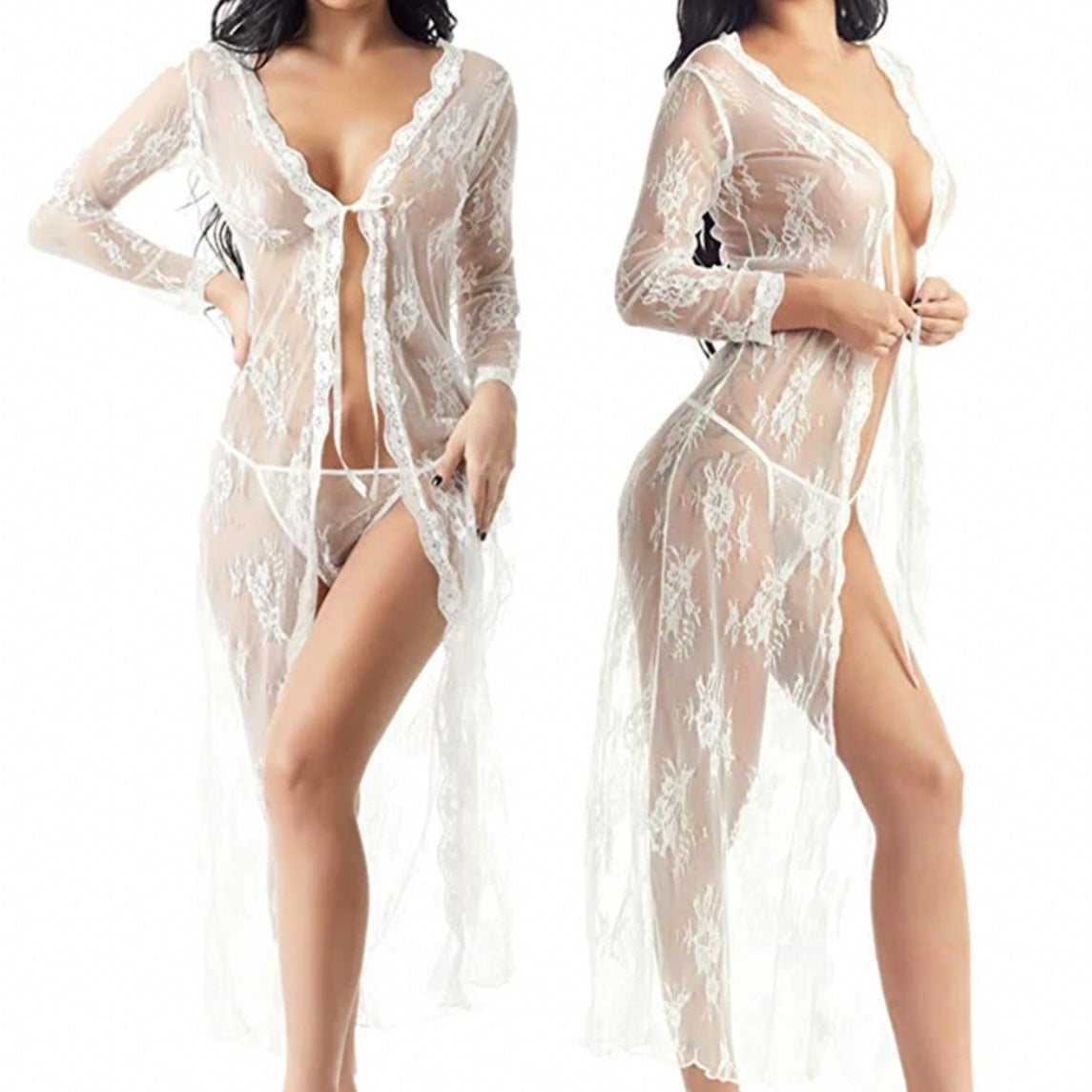 ‘Devika’ Long lace Robe