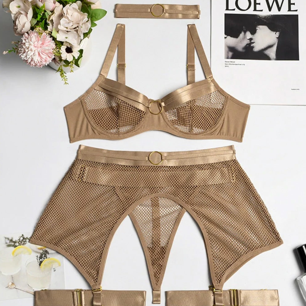 ‘Francesca’ transparent mesh Four-Piece lingerie set