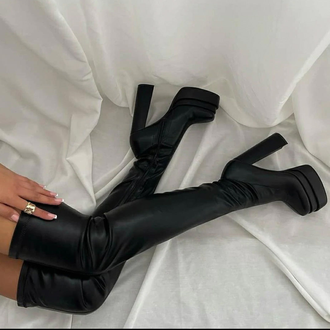 ‘Holly’ Patent/faux leather thigh high/knee high boots