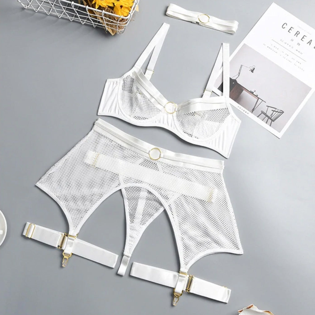 ‘Francesca’ transparent mesh Four-Piece lingerie set