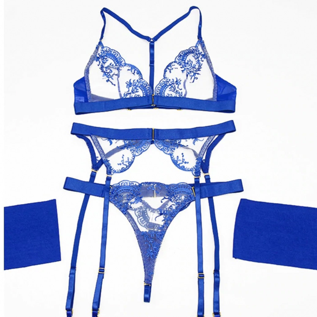 ‘Rochelle’ Electric Blue transparent Lace lingerie set