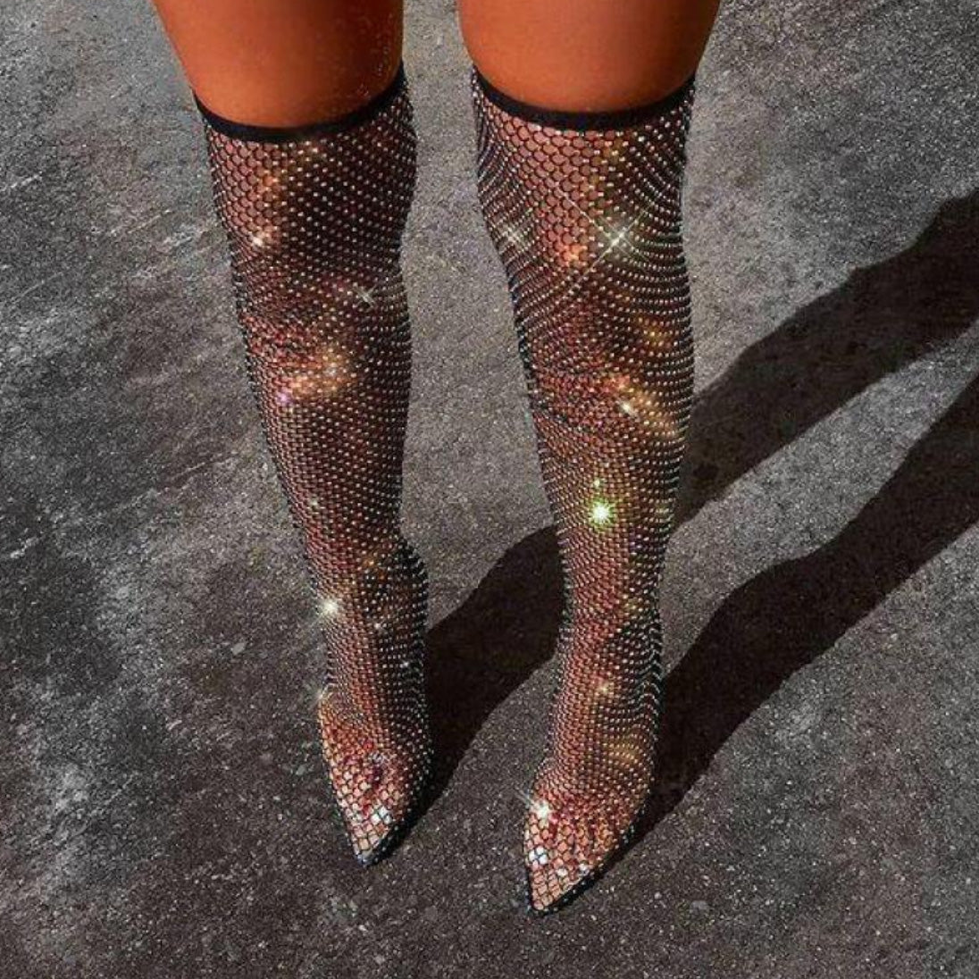 ‘Venus’ Full Rhinestone Mesh Boots Women Ankle/ Thigh High Over the knee boots