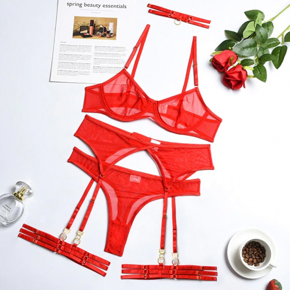 ‘Eva’ Transparent 4 piece lingerie set