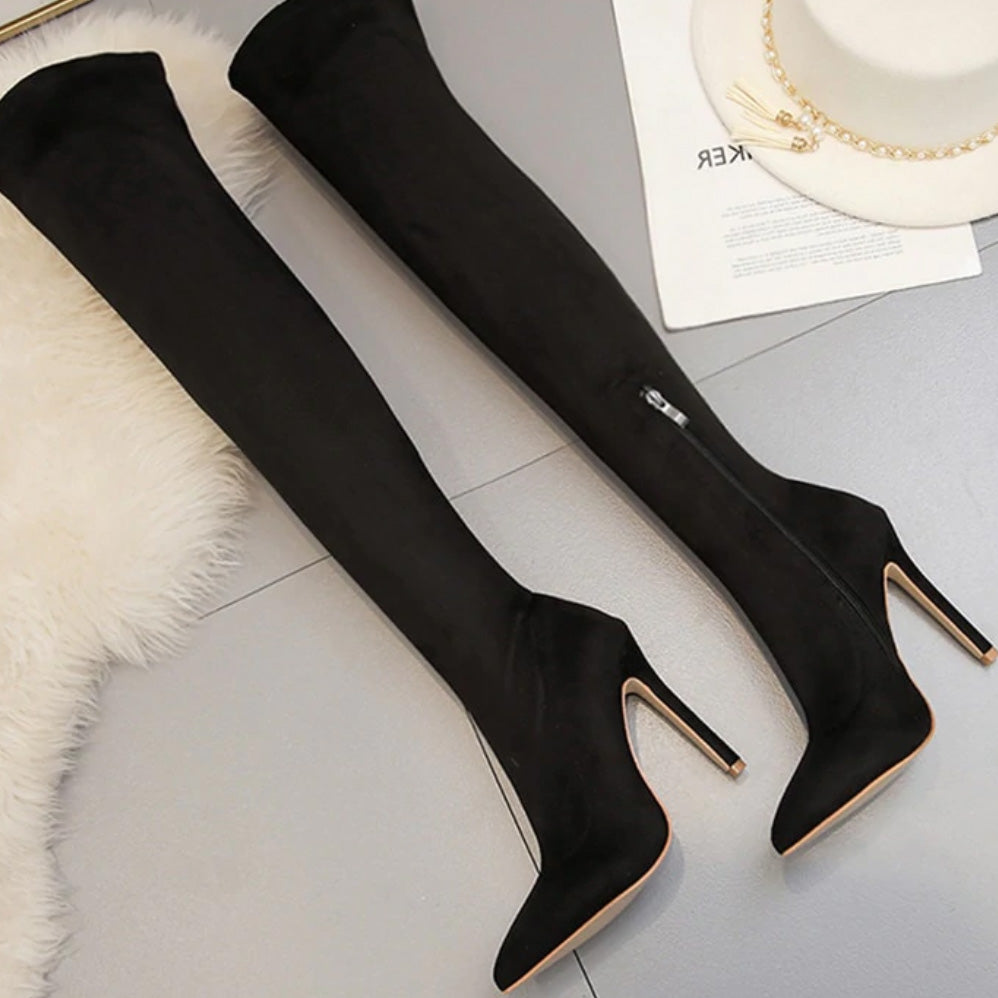 ’Carina’ thigh high Faux suede/ faux leather Super High heels