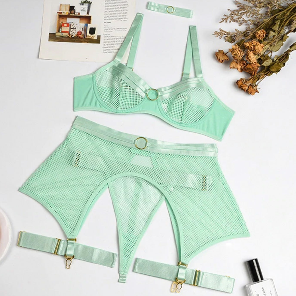 ‘Francesca’ transparent mesh Four-Piece lingerie set