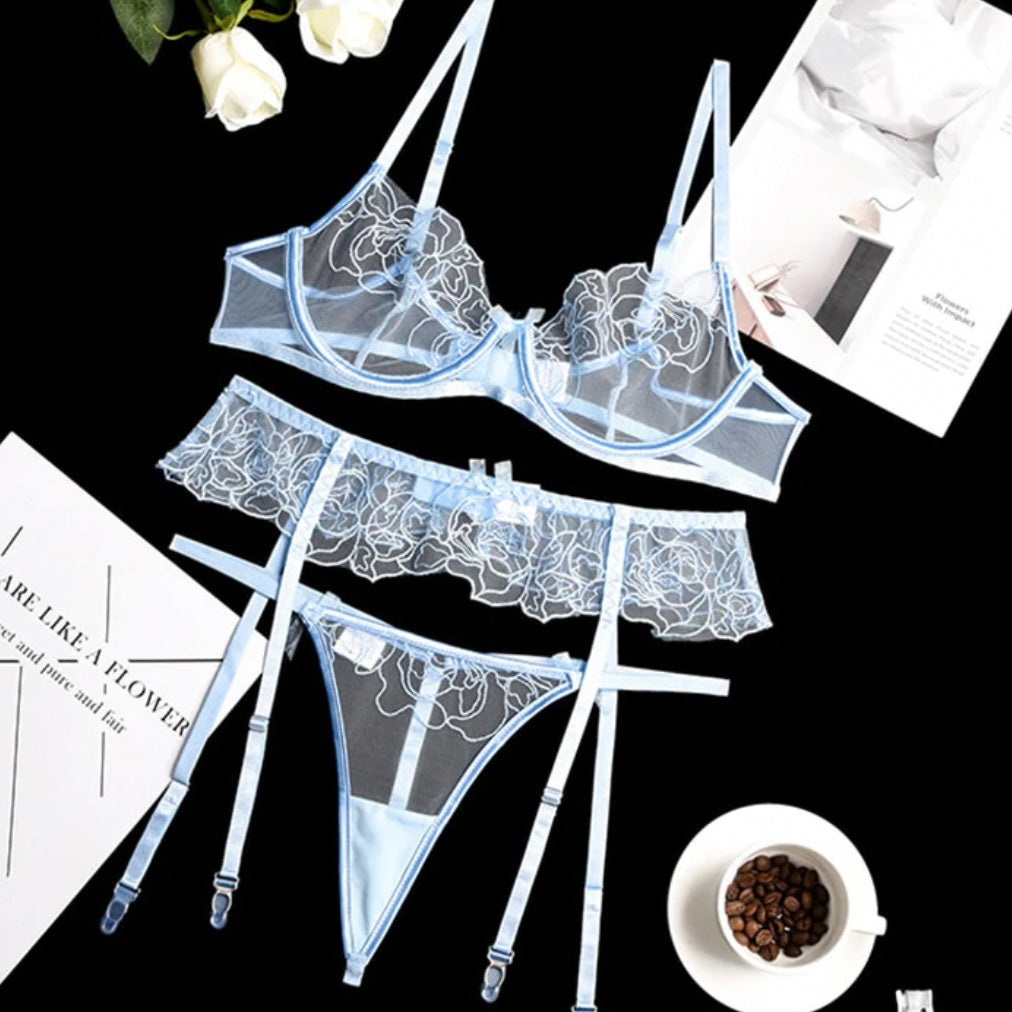 ’Zoe’ Transparent White 3 Piece lingerie set