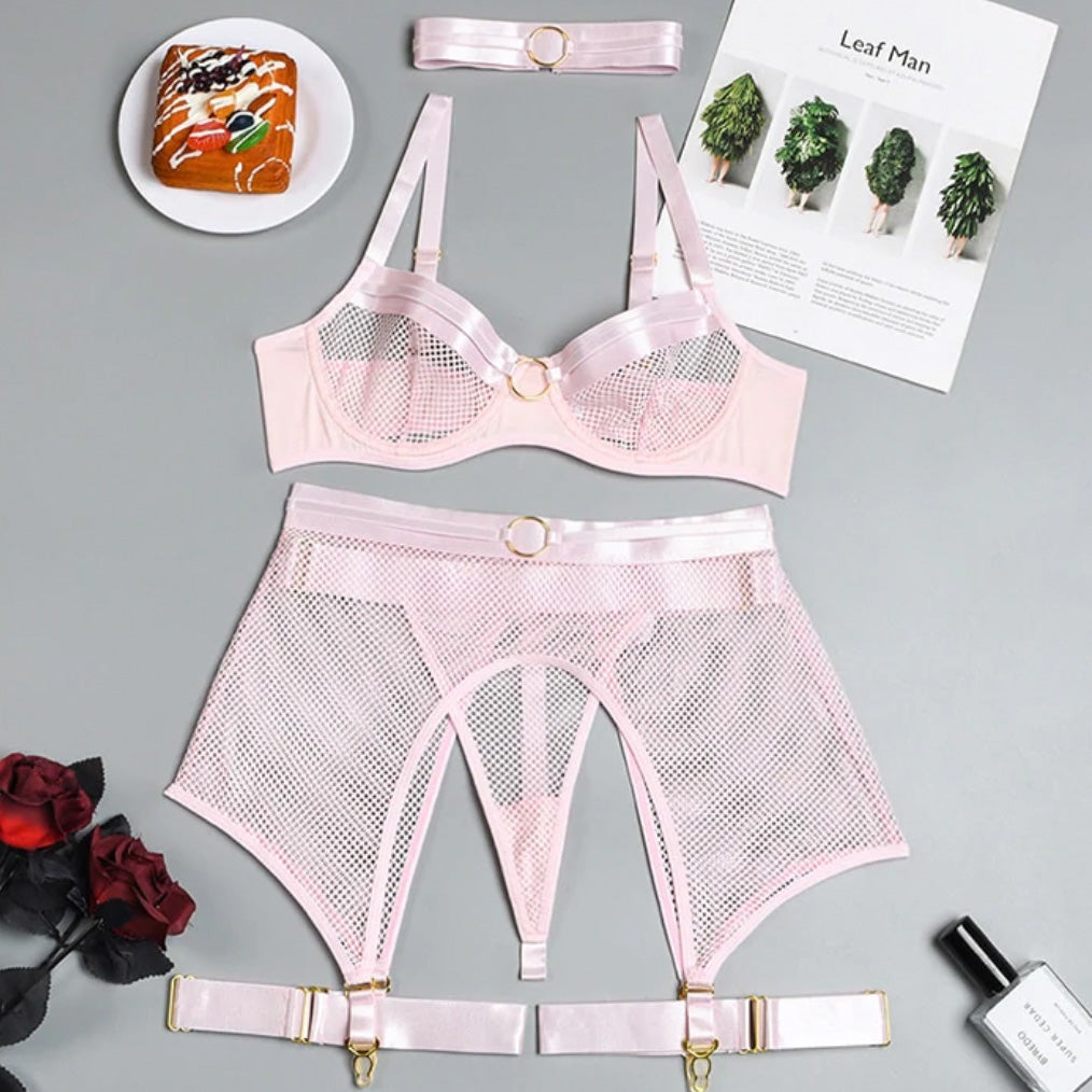 ‘Francesca’ transparent mesh Four-Piece lingerie set