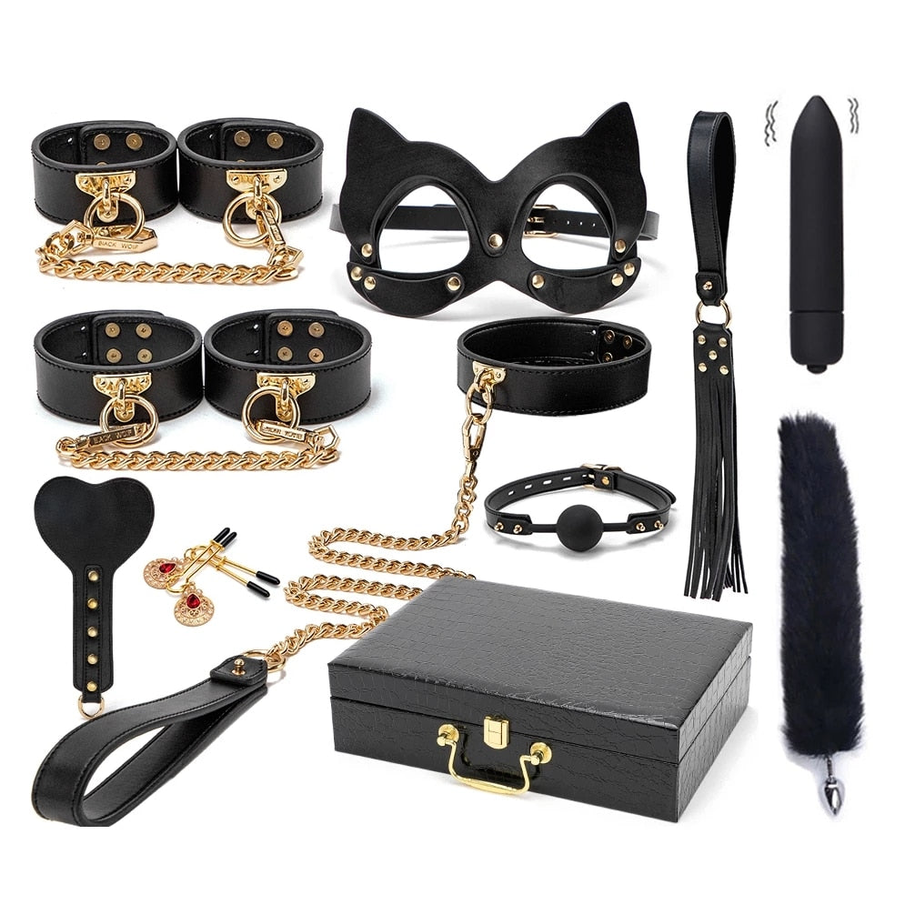 BDSM Genuine Leather bondage Restraint Set