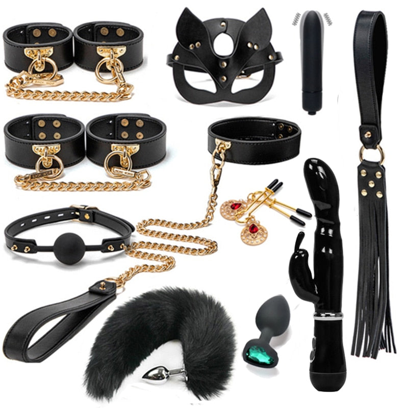 BDSM Genuine Leather bondage Restraint Set