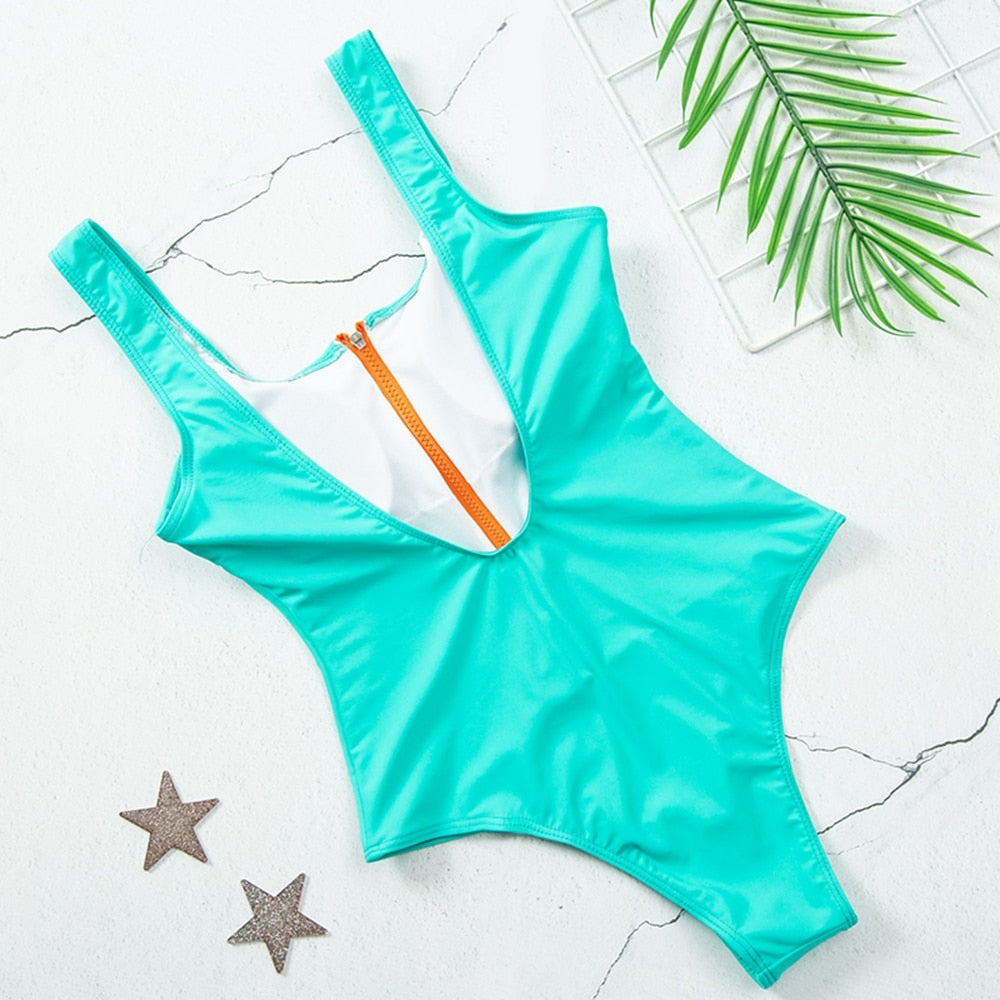 ‘Santorini ’ Zipper One Piece Swimsuit