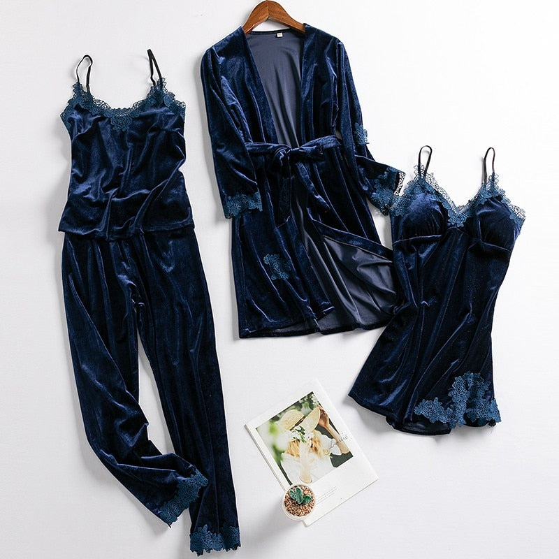 ‘Athena’ Velvet PJ Sleepwear Set including 2 piece set, teddy and robe