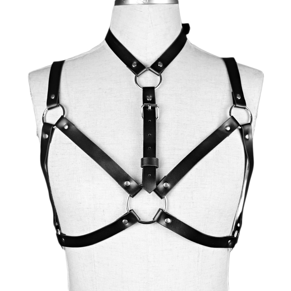 ‘Obsidian’ faux leather bondage chest Harness