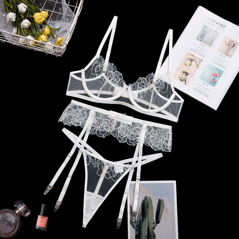 ’Zoe’ Transparent White 3 Piece lingerie set