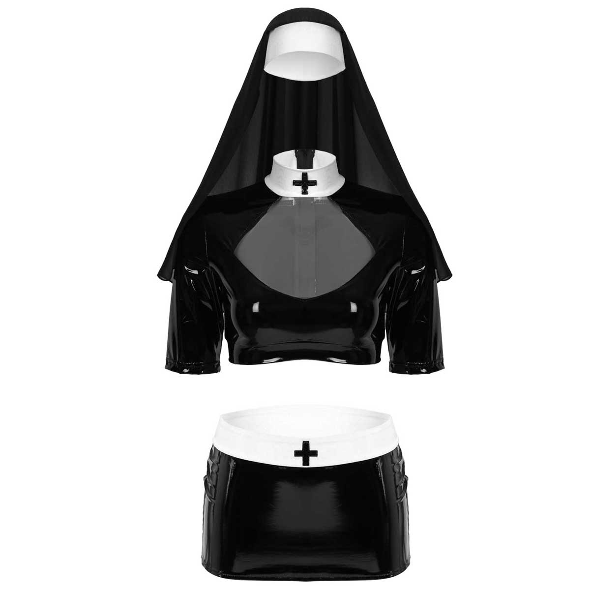 Naughty Nun Latex fancy dress Costume