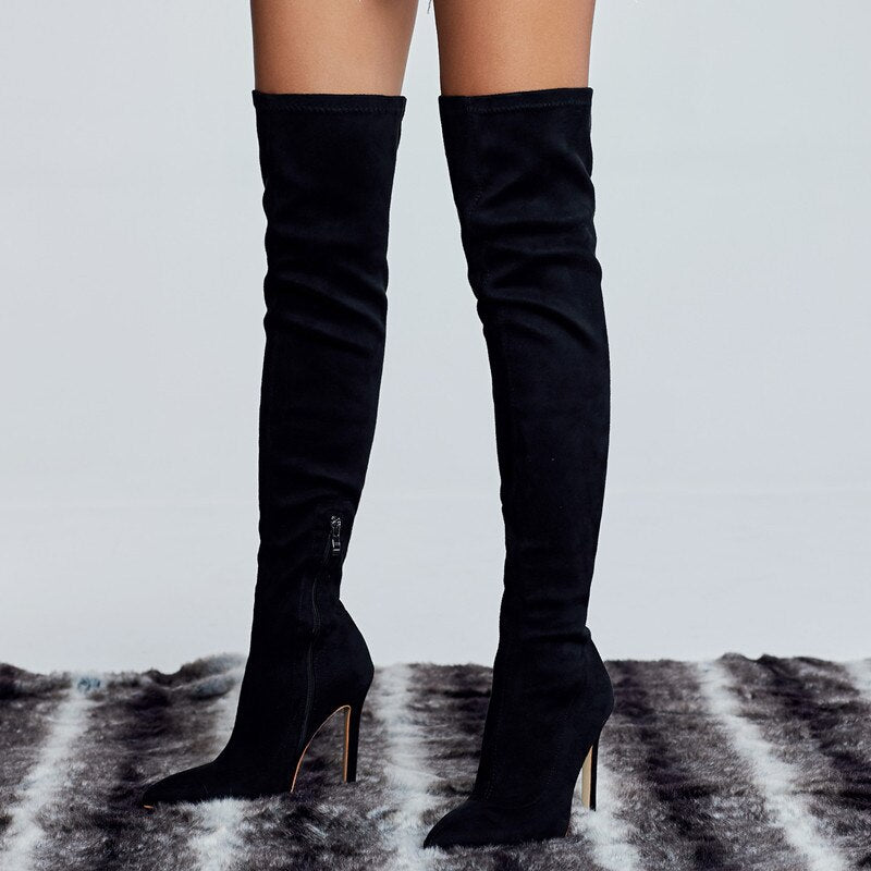 ’Carina’ thigh high Faux suede/ faux leather Super High heels