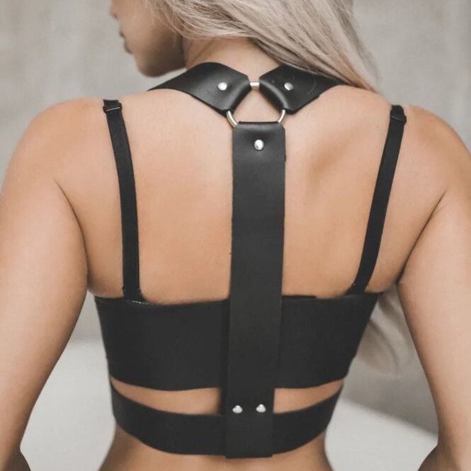 ‘Tourmaline’ faux leather bondage chest Harness