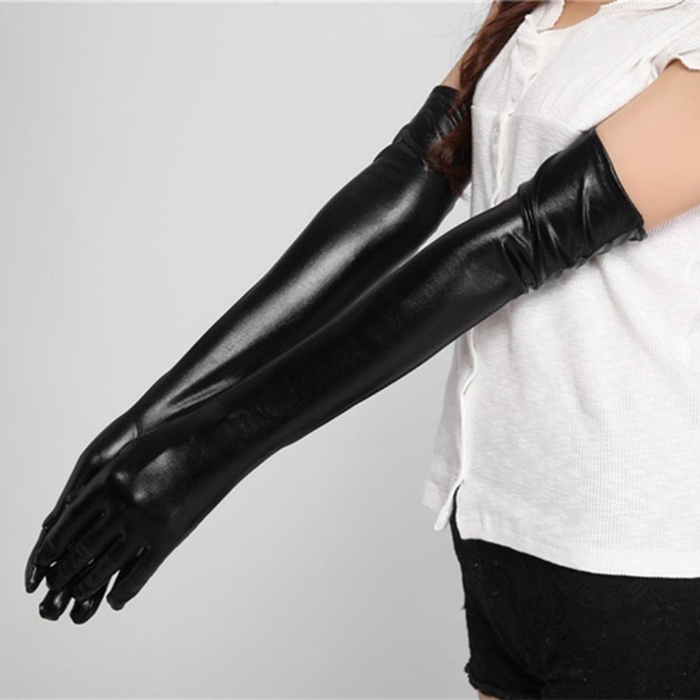 Long Black faux leather Gloves