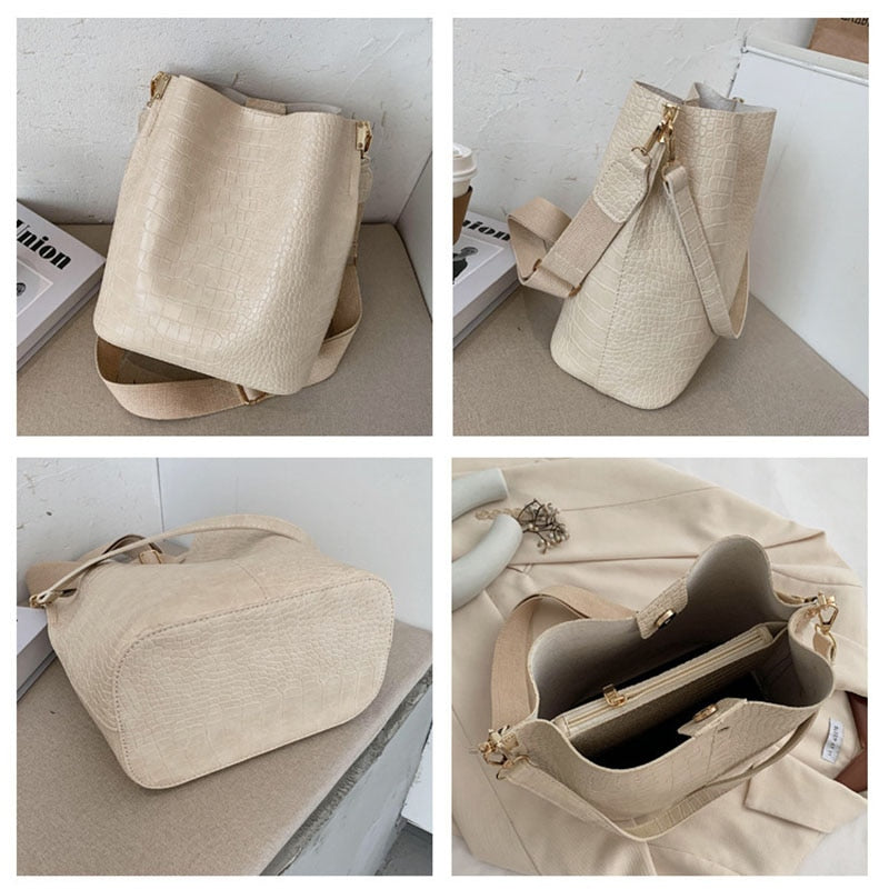 ‘Quartz’ Vintage Crocodile Crossbody bucket Bag