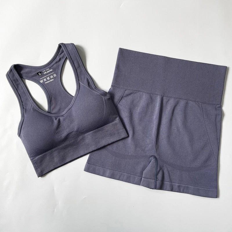 ‘Malachite’ Seamless high waisted Shorts and sports bra Yoga Set