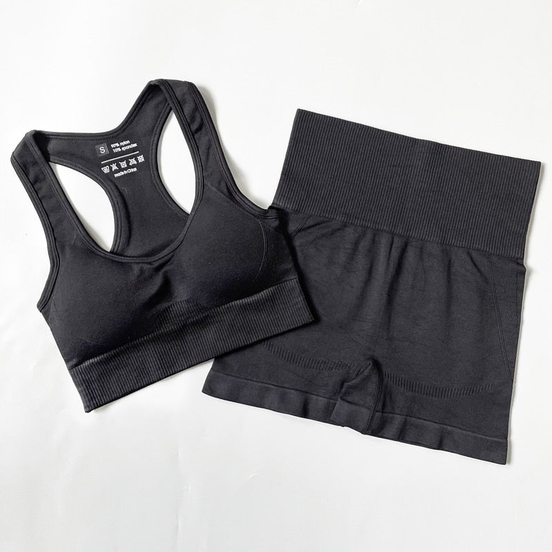 ‘Malachite’ Seamless high waisted Shorts and sports bra Yoga Set