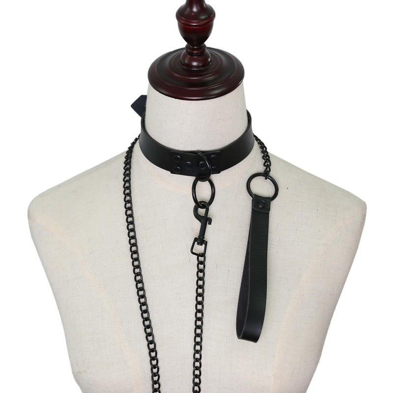 Faux leather Choker collar and leash set