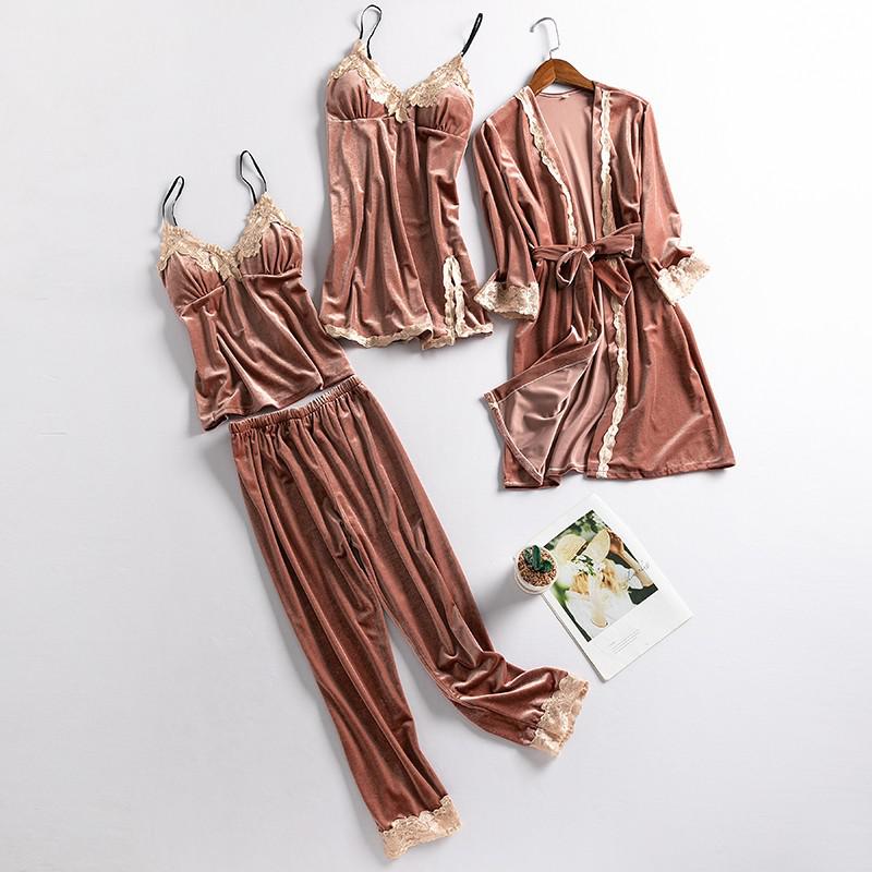 ‘Athena’ Velvet PJ Sleepwear Set including 2 piece set, teddy and robe