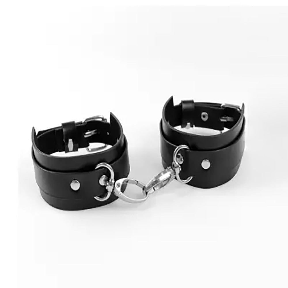 ‘Silver’ faux leather Waist Garter Cage belt and handcuffs