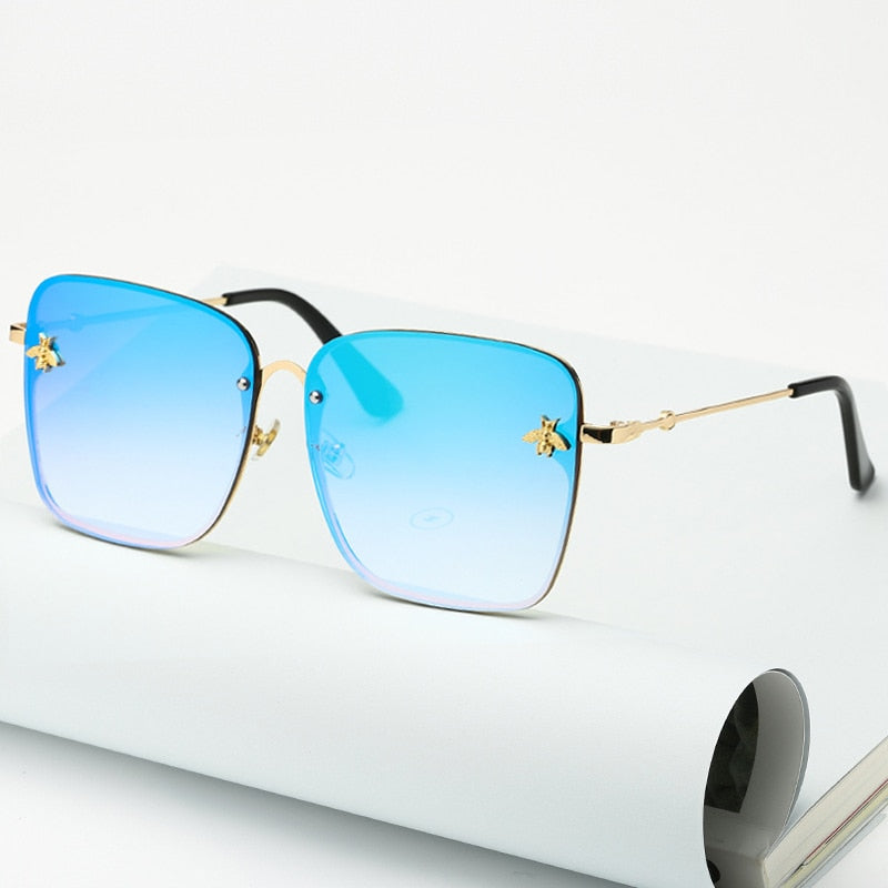 Retro 90s style Oversize Rimless Square Bee Sunglasses