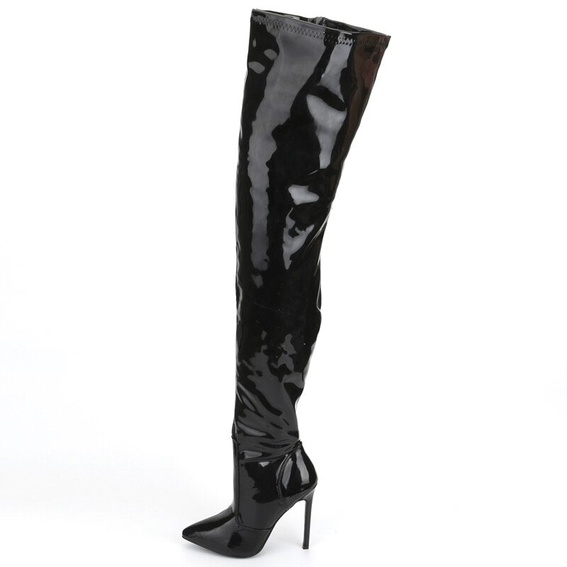 ‘Aurora’ Thigh High faux leather and Patent Stiletto boots