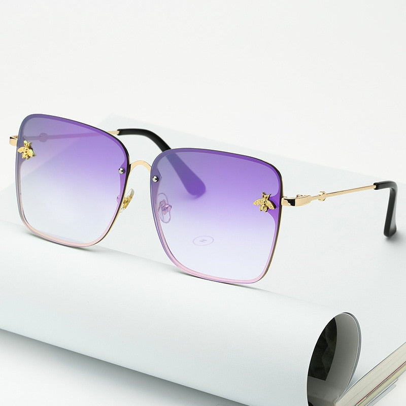 Retro 90s style Oversize Rimless Square Bee Sunglasses