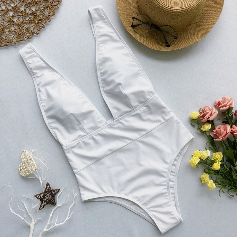 ‘France’ Deep v-neck one-piece swimsuit