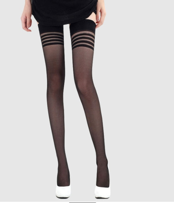 ‘Iris’ Transparent striped thigh high Stocking