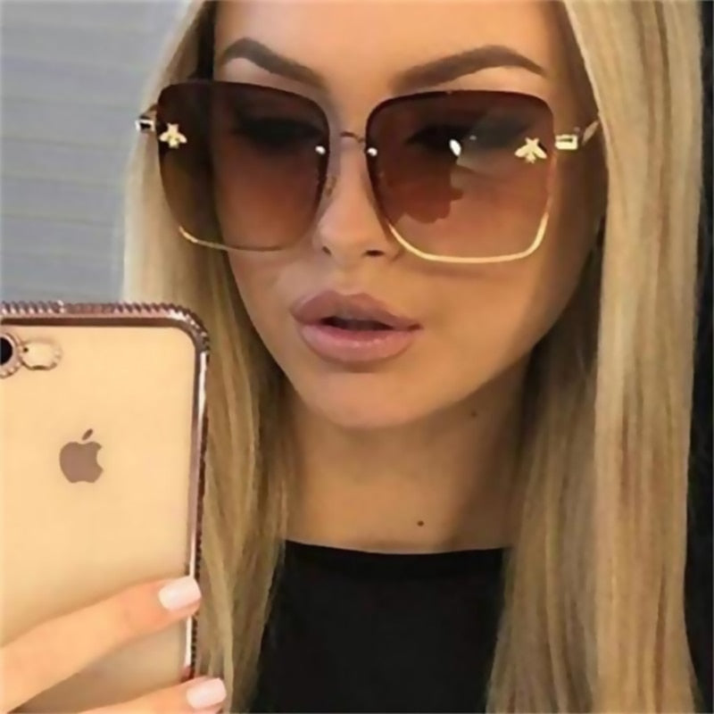 Retro 90s style Oversize Rimless Square Bee Sunglasses