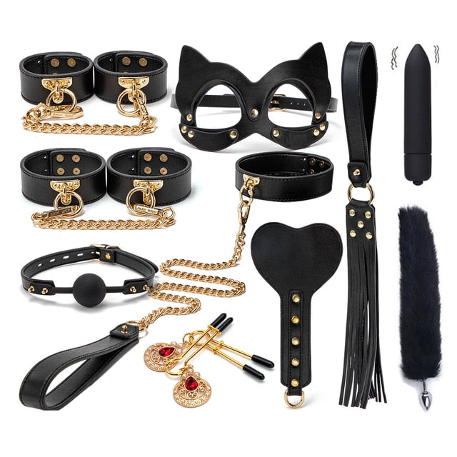 BDSM Genuine Leather bondage Restraint Set