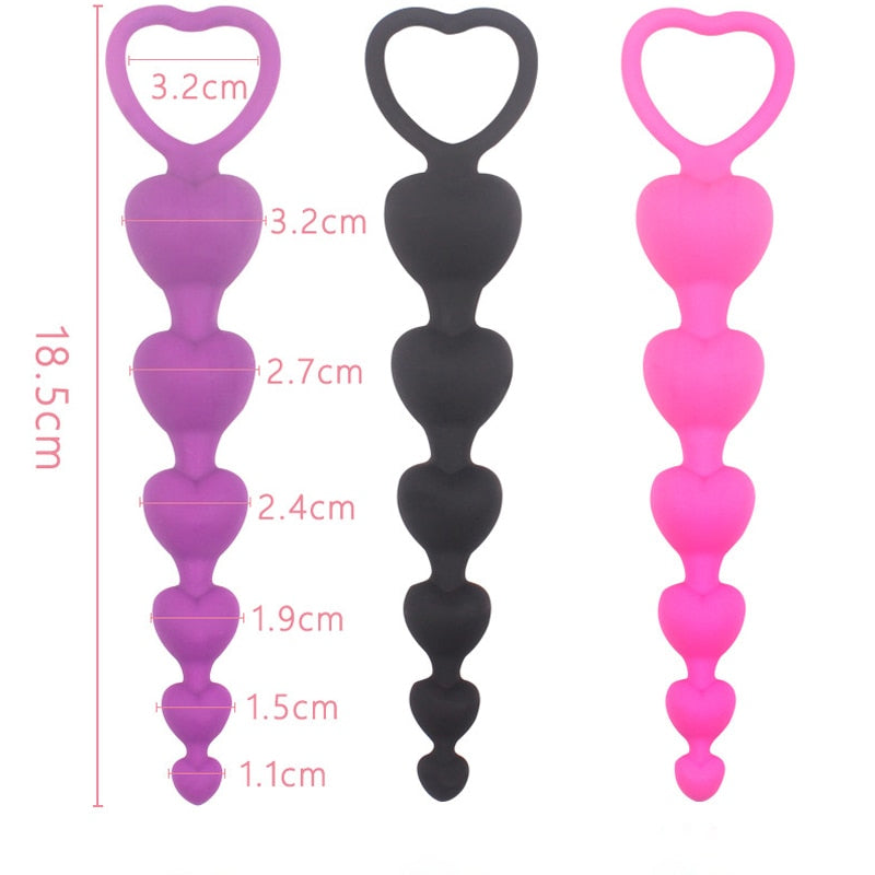 Soft silicone heart shaped anal beads