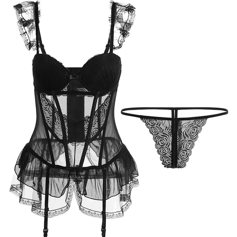 ‘Chloe’ black lace Bustier