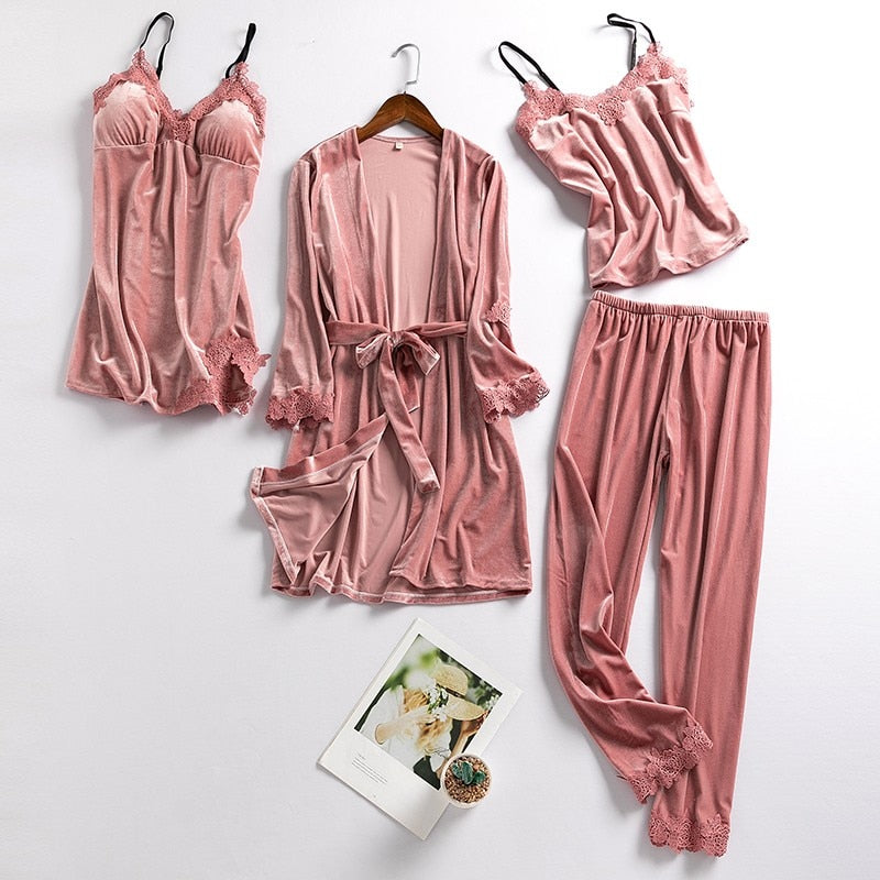 ‘Athena’ Velvet PJ Sleepwear Set including 2 piece set, teddy and robe