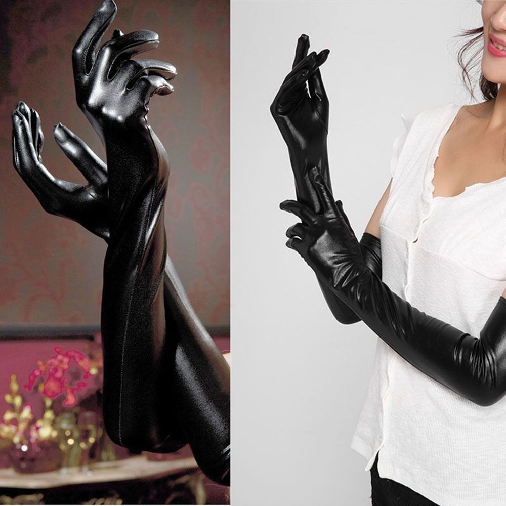 Long Black faux leather Gloves