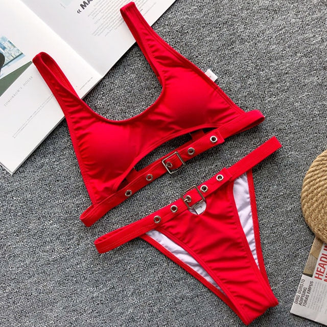 ’Rome’ High Waist Adjustable Strap, Thong 2 piece bikini set