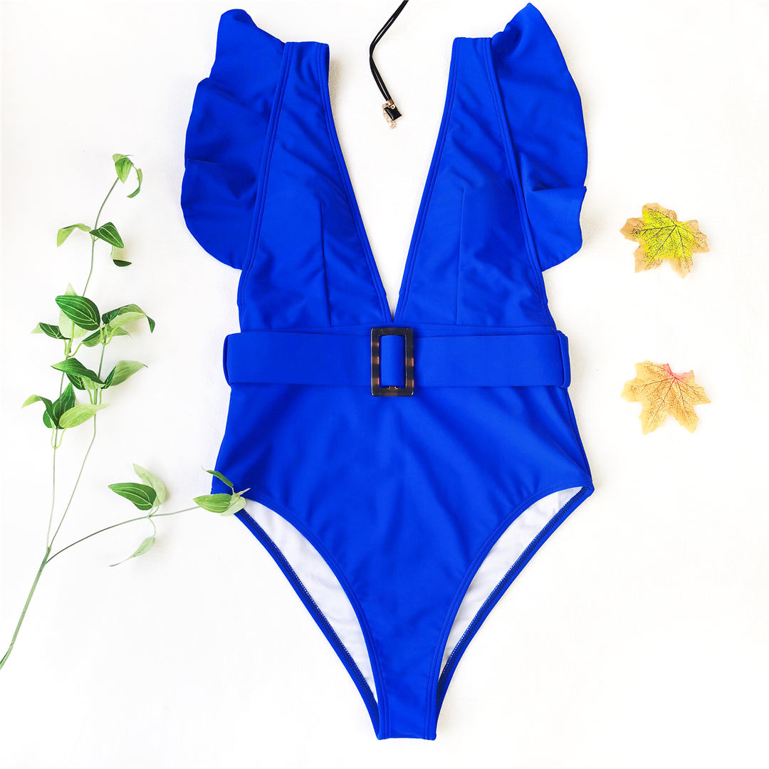 ‘Sadie’ Ruffled Deep V One Piece Swimsuit