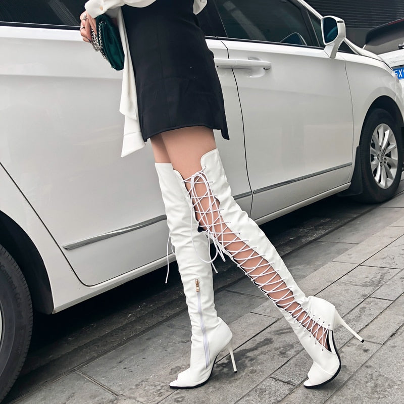 ‘Nova’ Lace up thigh high strappy gladiator boot