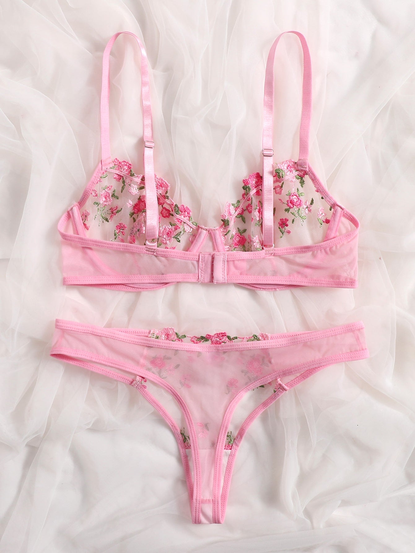 ‘Grace’ Floral Embroidery Transparent Lace 2 Piece lingerie set