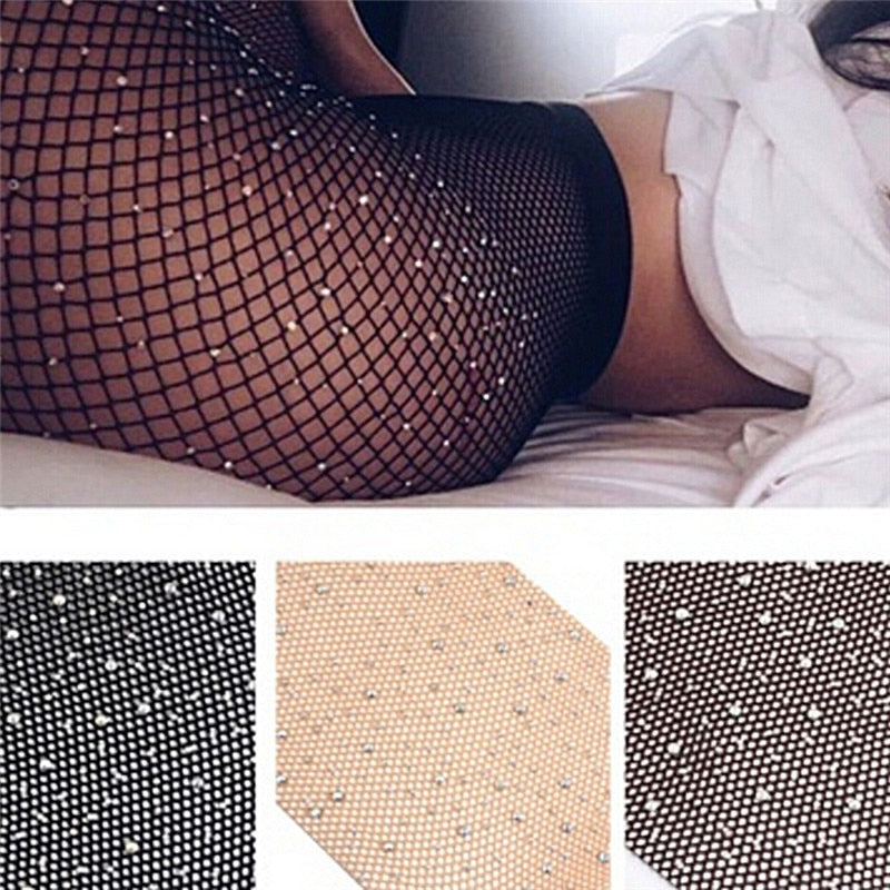 ‘Rose’ rhinestone fishnet stockings