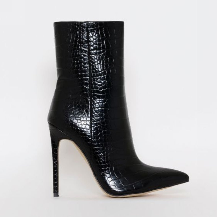 ‘Callie’ Crocodile print pointed toe ankle boot