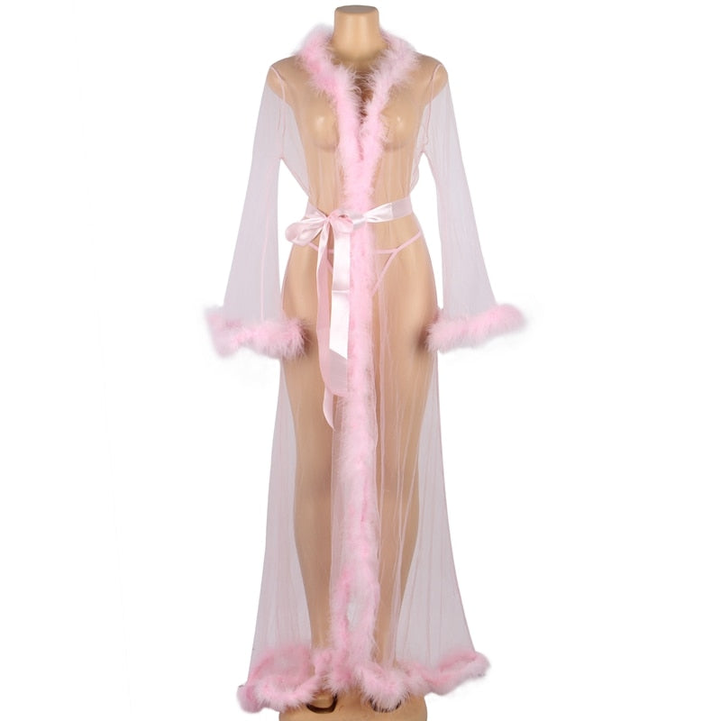 ‘Pomona’ Mesh long lace fluffy Robe