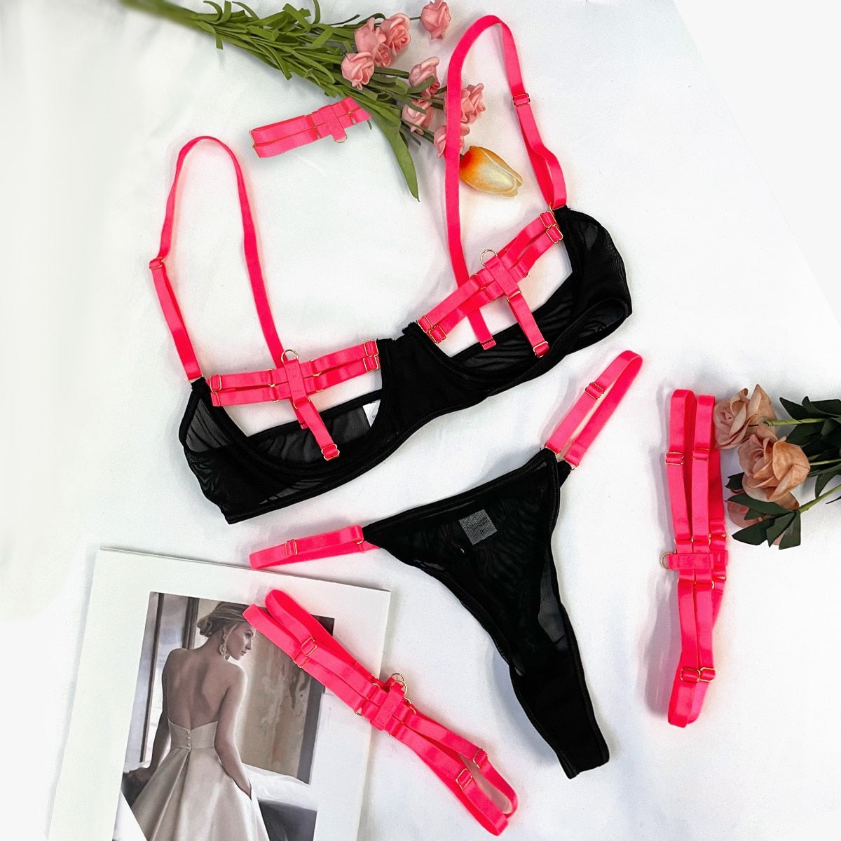 ‘Georgia’ Hollow Cut out 4-Piece lingerie set