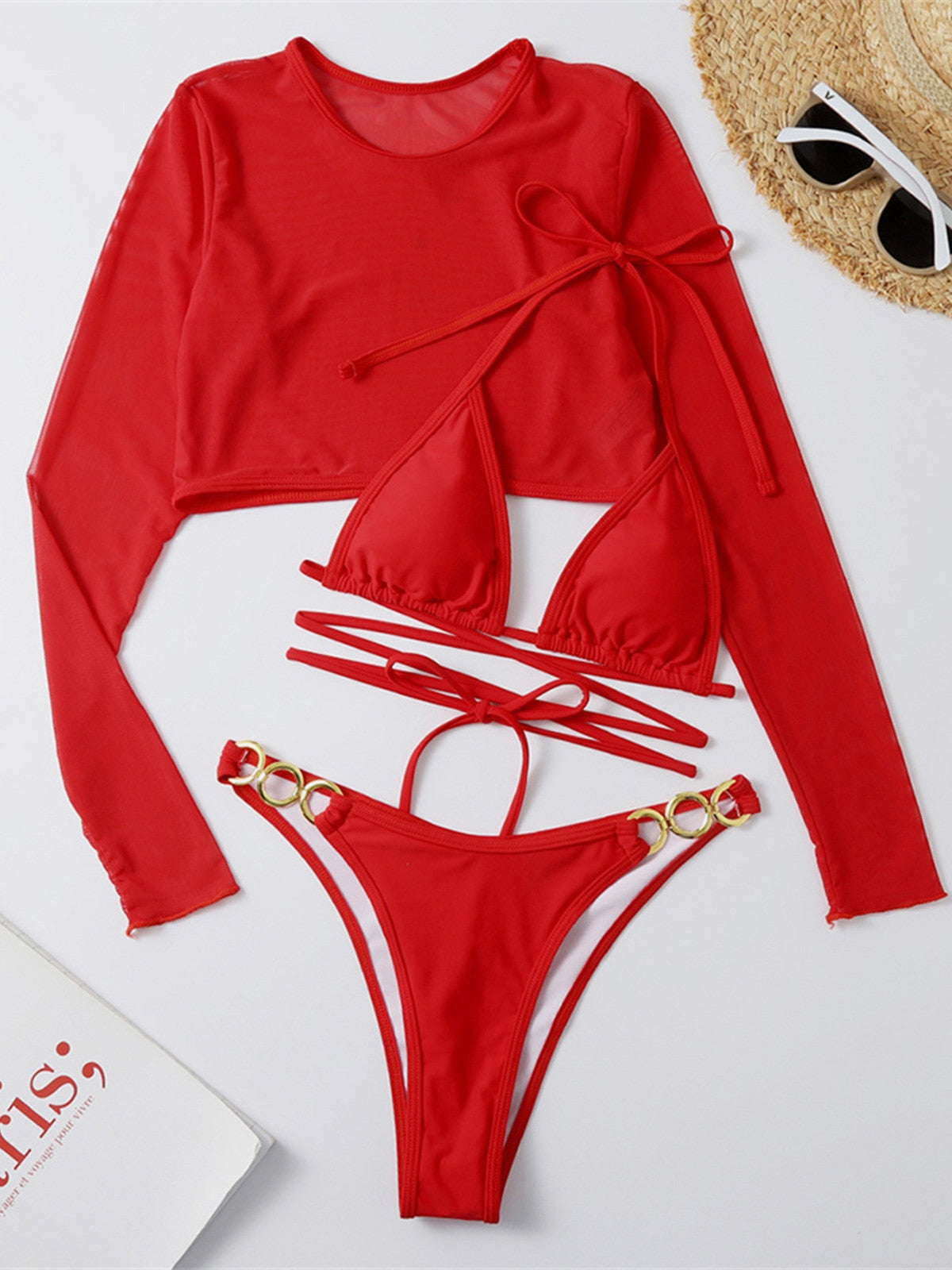 ’Cancun’ Wrap Around Long Sleeve 3 piece Bikini set